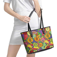 Hawaii Fruits Hippie Style Leather Tote Bag Vibrant Colorful LT01 - Polynesian Pride