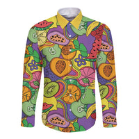 Hawaii Fruits Hippie Style Long Sleeve Button Shirt Vibrant Colorful LT01 Unisex Multicolor - Polynesian Pride