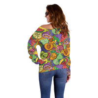 Hawaii Fruits Hippie Style Off Shoulder Sweater Vibrant Colorful LT01 - Polynesian Pride