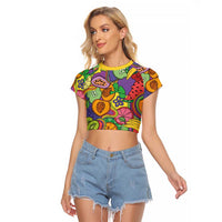 Hawaii Fruits Hippie Style Raglan Cropped T Shirt Vibrant Colorful LT01 Female Multicolor - Polynesian Pride