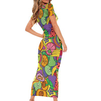 Hawaii Fruits Hippie Style Short Sleeve Bodycon Dress Vibrant Colorful LT01 - Polynesian Pride