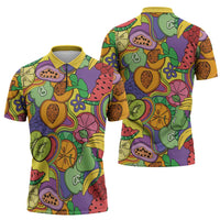 Hawaii Fruits Hippie Style Zipper Polo Shirt Vibrant Colorful LT01 - Polynesian Pride
