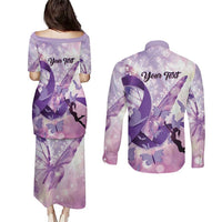 Personalized Polynesian Lupus Awareness Couples Matching Puletasi and Long Sleeve Button Shirt Butterfly Hologram Lupus Warrior LT01 - Polynesian Pride