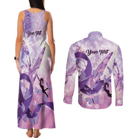 Personalized Polynesian Lupus Awareness Couples Matching Tank Maxi Dress and Long Sleeve Button Shirt Butterfly Hologram Lupus Warrior LT01 - Polynesian Pride