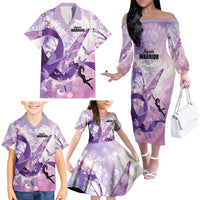 Personalized Polynesian Lupus Awareness Family Matching Off The Shoulder Long Sleeve Dress and Hawaiian Shirt Butterfly Hologram Lupus Warrior