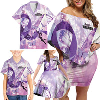 Personalized Polynesian Lupus Awareness Family Matching Off Shoulder Short Dress and Hawaiian Shirt Butterfly Hologram Lupus Warrior