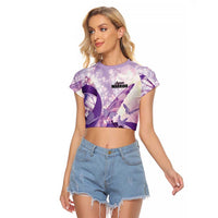 Personalized Polynesian Lupus Awareness Raglan Cropped T Shirt Butterfly Hologram Lupus Warrior LT01 Female Purple - Polynesian Pride