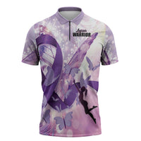 Personalized Polynesian Lupus Awareness Zipper Polo Shirt Butterfly Hologram Lupus Warrior LT01 Purple - Polynesian Pride