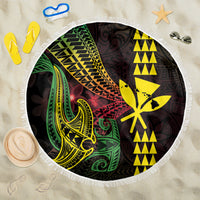 Hawaii Kakau Hammerhead Shark Beach Blanket Neon Plumeria Pattern LT01 One Size 150cm Black - Polynesian Pride
