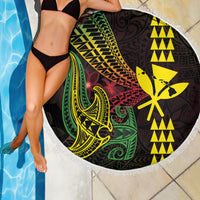 Hawaii Kakau Hammerhead Shark Beach Blanket Neon Plumeria Pattern LT01 - Polynesian Pride