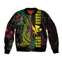 Hawaii Kakau Hammerhead Shark Bomber Jacket Neon Plumeria Pattern LT01 Unisex Black - Polynesian Pride