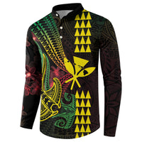 Hawaii Kakau Hammerhead Shark Button Sweatshirt Neon Plumeria Pattern LT01 - Polynesian Pride