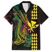 Hawaii Kakau Hammerhead Shark Family Matching Off Shoulder Short Dress and Hawaiian Shirt Neon Plumeria Pattern LT01 Dad's Shirt - Short Sleeve Black - Polynesian Pride
