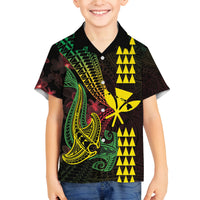 Hawaii Kakau Hammerhead Shark Family Matching Off Shoulder Short Dress and Hawaiian Shirt Neon Plumeria Pattern LT01 Son's Shirt Black - Polynesian Pride