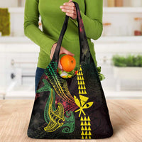 Hawaii Kakau Hammerhead Shark Grocery Bag Neon Plumeria Pattern LT01 - Polynesian Pride