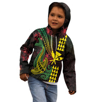 Hawaii Kakau Hammerhead Shark Kid Hoodie Neon Plumeria Pattern