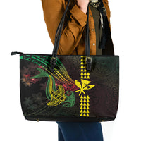 Hawaii Kakau Hammerhead Shark Leather Tote Bag Neon Plumeria Pattern LT01 - Polynesian Pride