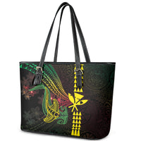 Hawaii Kakau Hammerhead Shark Leather Tote Bag Neon Plumeria Pattern LT01 - Polynesian Pride