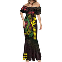 Hawaii Kakau Hammerhead Shark Mermaid Dress Neon Plumeria Pattern