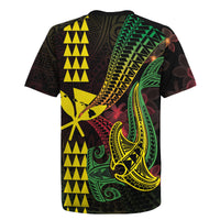 Hawaii Kakau Hammerhead Shark Rugby Jersey Neon Plumeria Pattern LT01 - Polynesian Pride