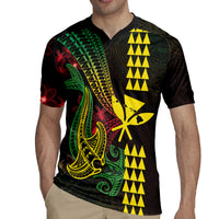 Hawaii Kakau Hammerhead Shark Rugby Jersey Neon Plumeria Pattern LT01 - Polynesian Pride