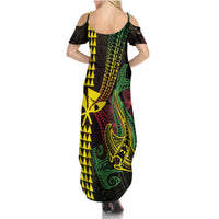 Hawaii Kakau Hammerhead Shark Summer Maxi Dress Neon Plumeria Pattern LT01 - Polynesian Pride