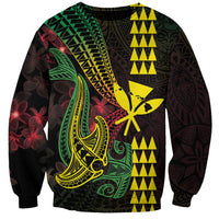 Hawaii Kakau Hammerhead Shark Sweatshirt Neon Plumeria Pattern LT01 Unisex Black - Polynesian Pride