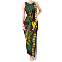Hawaii Kakau Hammerhead Shark Tank Maxi Dress Neon Plumeria Pattern LT01 Women Black - Polynesian Pride
