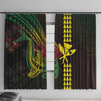 Hawaii Kakau Hammerhead Shark Window Curtain Neon Plumeria Pattern LT01 With Hooks Black - Polynesian Pride