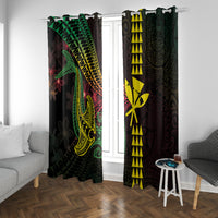 Hawaii Kakau Hammerhead Shark Window Curtain Neon Plumeria Pattern LT01 With Grommets Black - Polynesian Pride