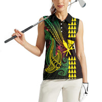 Hawaii Kakau Hammerhead Shark Women Sleeveless Polo Shirt Neon Plumeria Pattern LT01 - Polynesian Pride