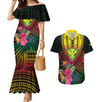 Hawaii Kanaka Maoli Flag Day Couples Matching Mermaid Dress and Hawaiian Shirt Tropical Flowers