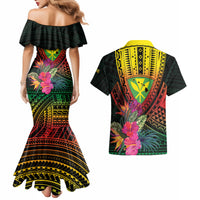 Hawaii Kanaka Maoli Flag Day Couples Matching Mermaid Dress and Hawaiian Shirt Tropical Flowers LT01 - Polynesian Pride
