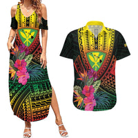 Hawaii Kanaka Maoli Flag Day Couples Matching Summer Maxi Dress and Hawaiian Shirt Tropical Flowers