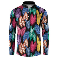 Hawaii Colorful Tropical Leaves Button Sweatshirt LT01 Black - Polynesian Pride