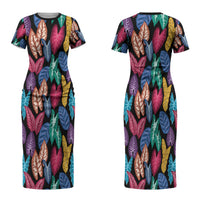 Hawaii Colorful Tropical Leaves Couples Matching Short Sleeve Bodycon Dress and Long Sleeve Button Shirt LT01 - Polynesian Pride
