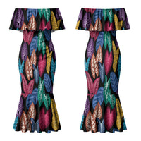 Hawaii Colorful Tropical Leaves Family Matching Mermaid Dress and Hawaiian Shirt LT01 Mom's Dress Black - Polynesian Pride
