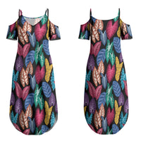 Hawaii Colorful Tropical Leaves Family Matching Summer Maxi Dress and Hawaiian Shirt LT01 Mom's Dress Black - Polynesian Pride