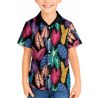 Hawaii Colorful Tropical Leaves Kid Hawaiian Shirt LT01 Kid Black - Polynesian Pride