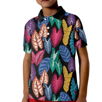 Hawaii Colorful Tropical Leaves Kid Polo Shirt LT01 Kid Black - Polynesian Pride