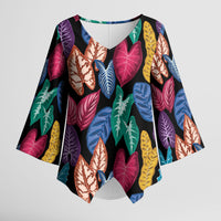 Hawaii Colorful Tropical Leaves Kimono Sleeve Blouse LT01 Female Black - Polynesian Pride