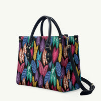 Hawaii Colorful Tropical Leaves Leather Bag LT01 Black - Polynesian Pride