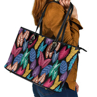 Hawaii Colorful Tropical Leaves Leather Tote Bag LT01 - Polynesian Pride