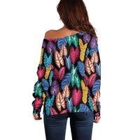 Hawaii Colorful Tropical Leaves Off Shoulder Sweater LT01 - Polynesian Pride