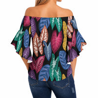 Hawaii Colorful Tropical Leaves Off Shoulder Wrap Waist Top LT01 - Polynesian Pride