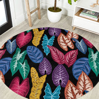 Hawaii Colorful Tropical Leaves Round Carpet LT01 Black - Polynesian Pride