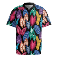 Hawaii Colorful Tropical Leaves Rugby Jersey LT01 Black - Polynesian Pride