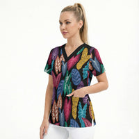 Hawaii Colorful Tropical Leaves Scrub Top LT01 - Polynesian Pride