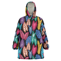 Hawaii Colorful Tropical Leaves Wearable Blanket Hoodie LT01 One Size Black - Polynesian Pride