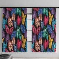 Hawaii Colorful Tropical Leaves Window Curtain LT01 With Hooks Black - Polynesian Pride